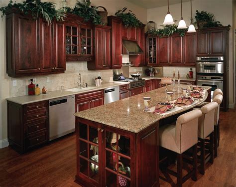 dark cherry wood kitchen cabinets